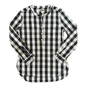 Per Se Blouse Womens Medium Black and White Checkered Half Button Down Shirt